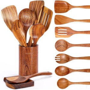 9 natural teak kitchen utensils